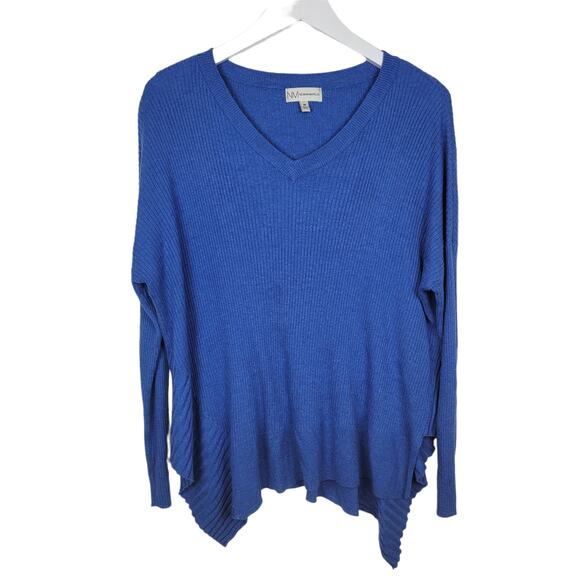 Neiman Marcus V-neck Asymmetrical Pullover Ribbed Cashmere Blend Sweater Size M - Picture 1 of 5